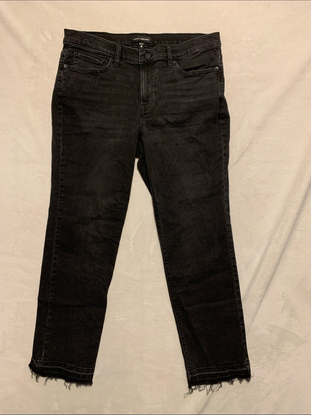 Lucky Brand Sweet Mid Rise‎ Bootcut Jeans Womens 14/32 Black straight Raw Hem